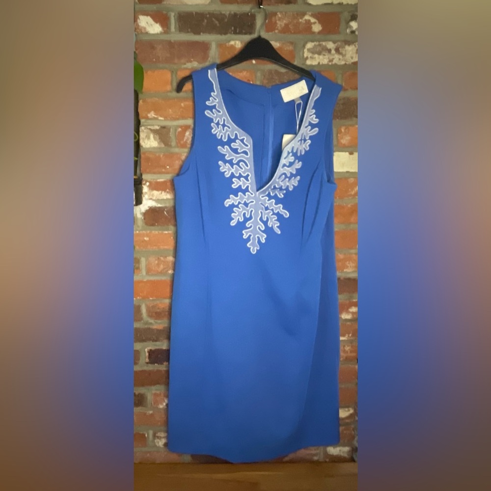 Cappagallo Womens Sleeveless Blue Embroidered Dress